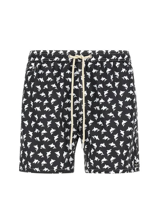 Mc2 Saint Barth Black Shark-Print Swim Shorts for men