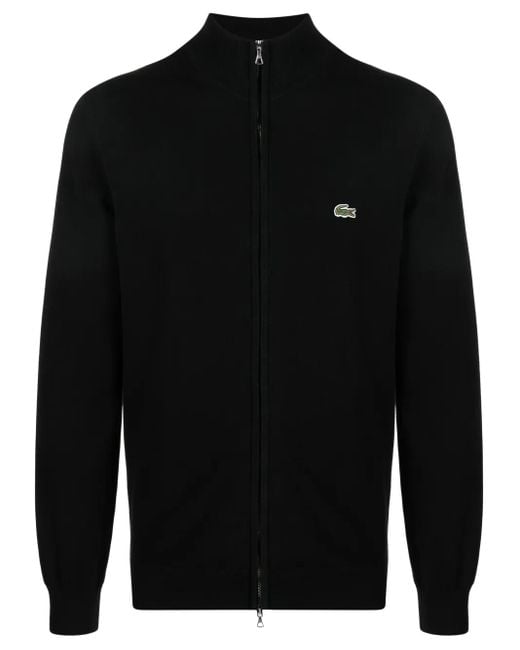 Lacoste Black Logo-Patch Zip-Up Cardigan for men
