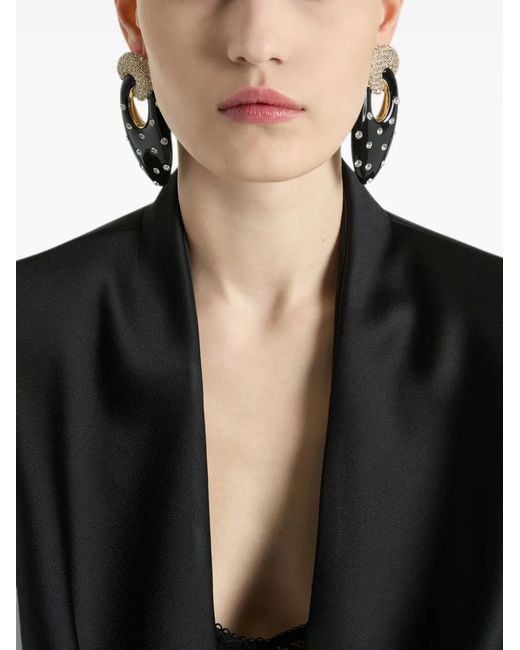 Balmain White Lacquered Brass Organic Earrings With Crystals