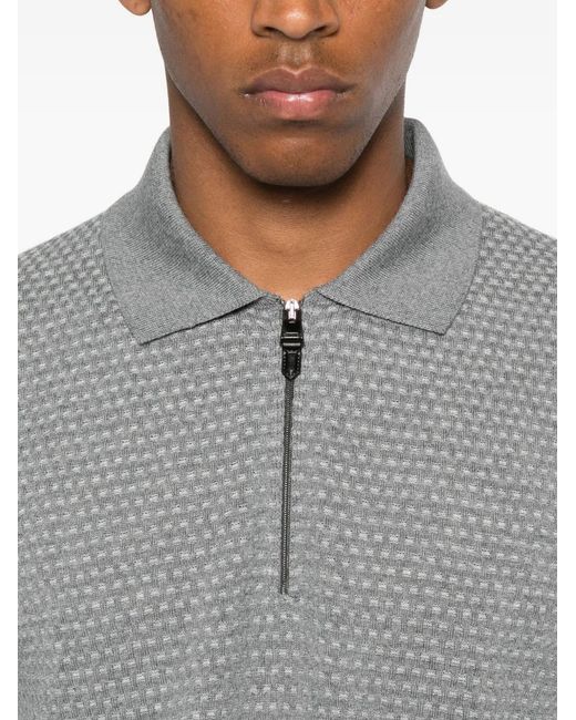 Canali Gray Polo-Collar Merino Wool Sweater for men
