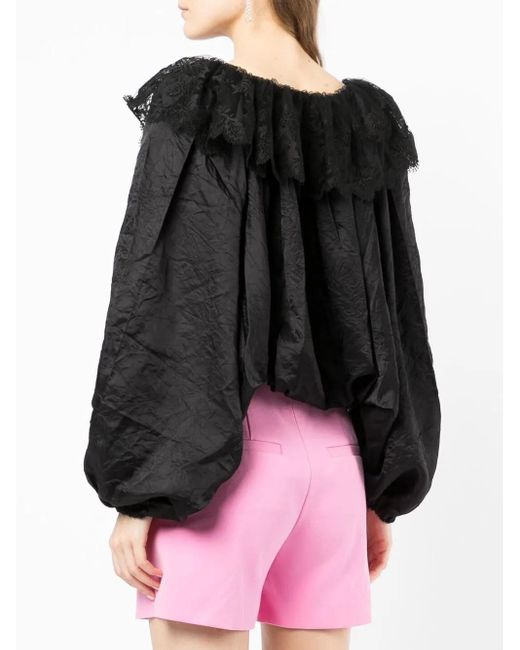 Patou Black Lace-Collar Long-Sleeve Blouse