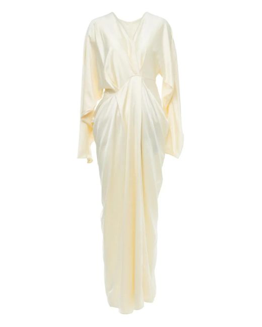 YANGKEHAN White Draped V-Neck Maxi Dress