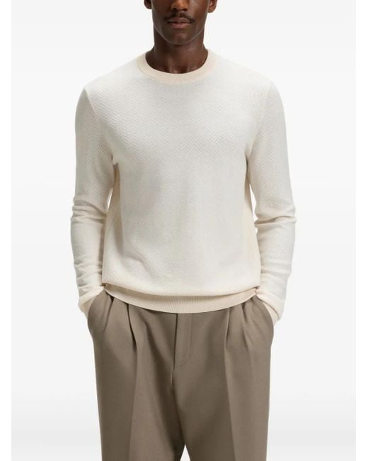 Boss Pullover Mit Fischgrätenmuster in White für Herren