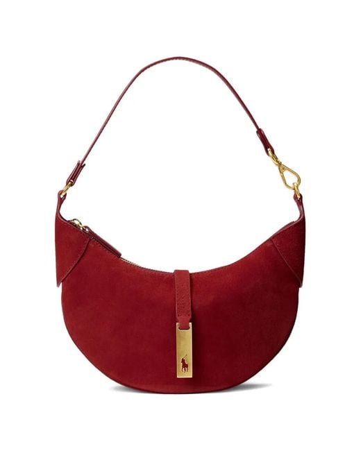 Polo Ralph Lauren Red Polo Id Suede Mini Shoulder Bag