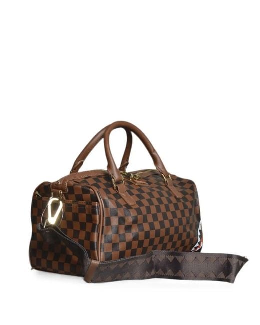 Sprayground Brown Check-Pattern Shark-Mouth Bowling Bag