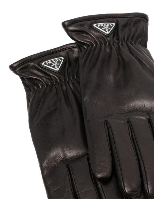 Prada Black Triangle Logo Leather Gloves for men