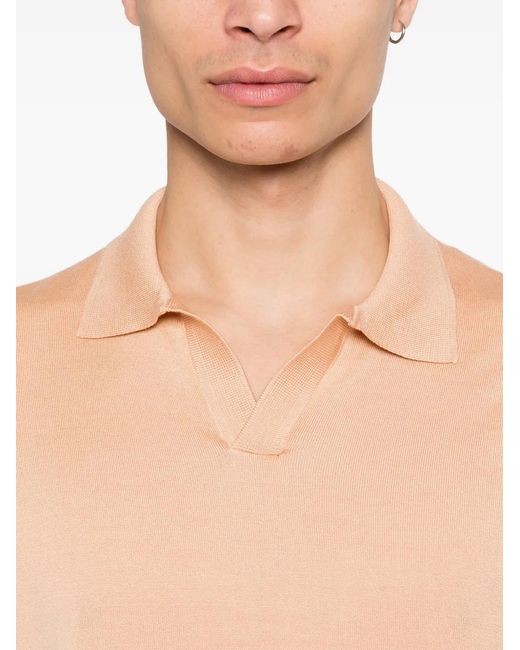 Tagliatore White Silk Polo Collar T-Shirt With Slit Neckline for men