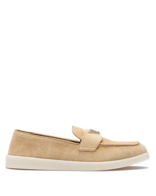 Prada Natural Brand-plaque Wide-strap Suede Loafers