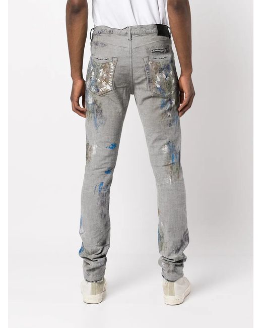 Purple Brand Gray Paint-Splattered Slim-Fit Jeans for men