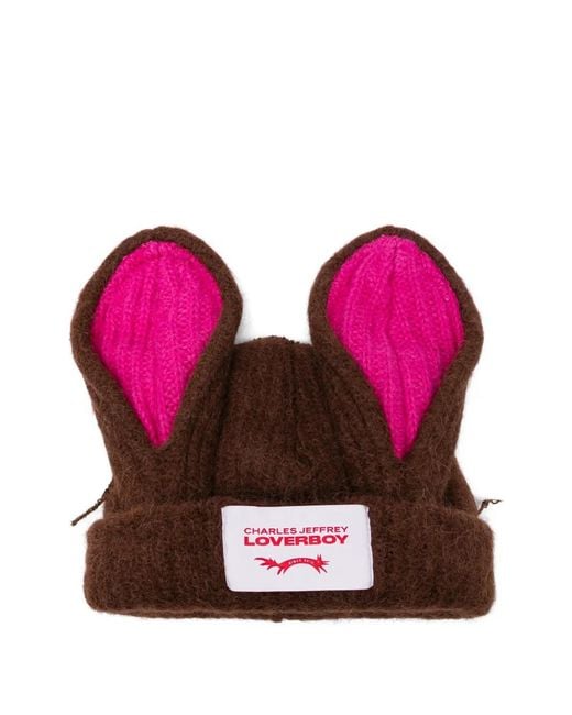 Charles Jeffrey Pink Artisanal Rabbit Beanie for men