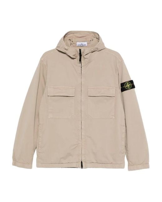 Stone Island Natural Reinforced Hooded Jacket With Dual Pockets for men