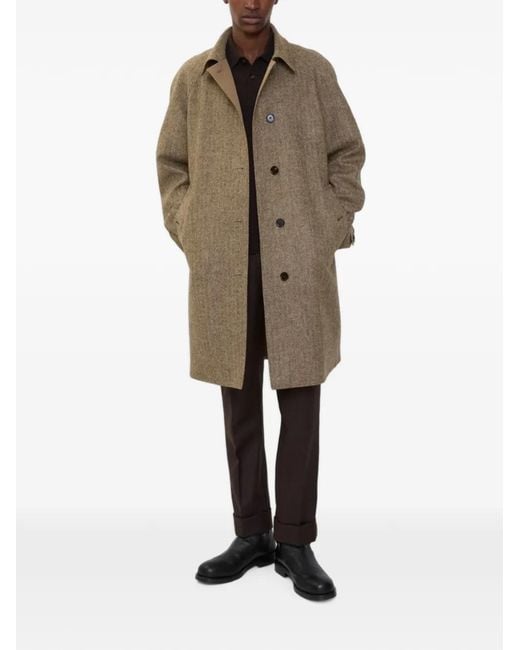 Burberry Brown Long Herringbone Wool Dual Car Coat for men