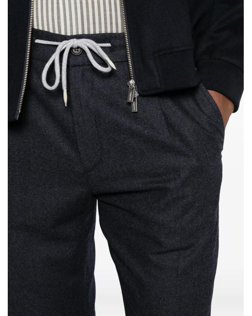 Eleventy Blue Drawstring-Waist Pleated Trousers for men