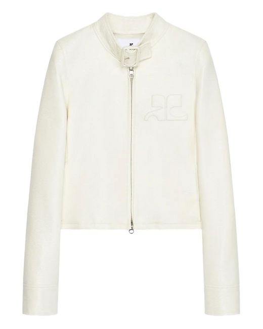 Courreges White City Jacket With Buckle Neck And Logo Detail