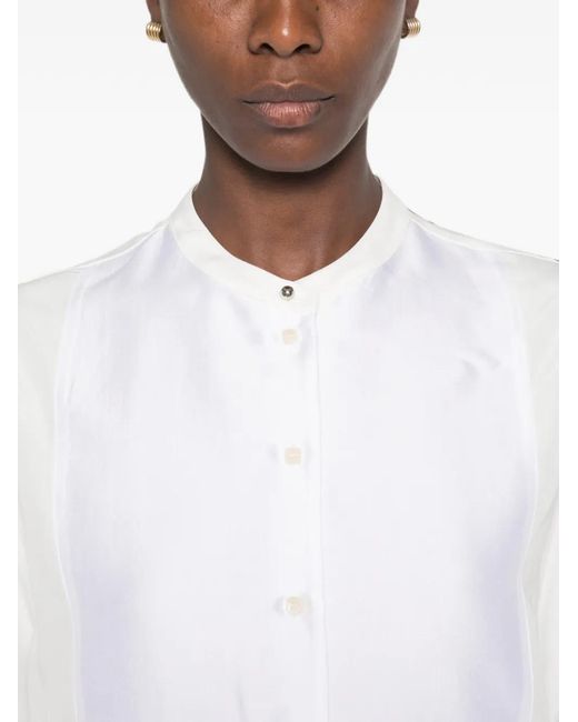 Alysi White Bib-Panel Band-Collar Shirt