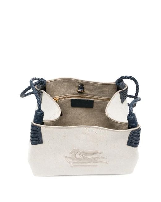 Etro White Small Canvas Libra Tote Bag