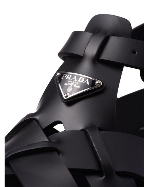 Prada Black Triangle-logo Woven Sandals for men