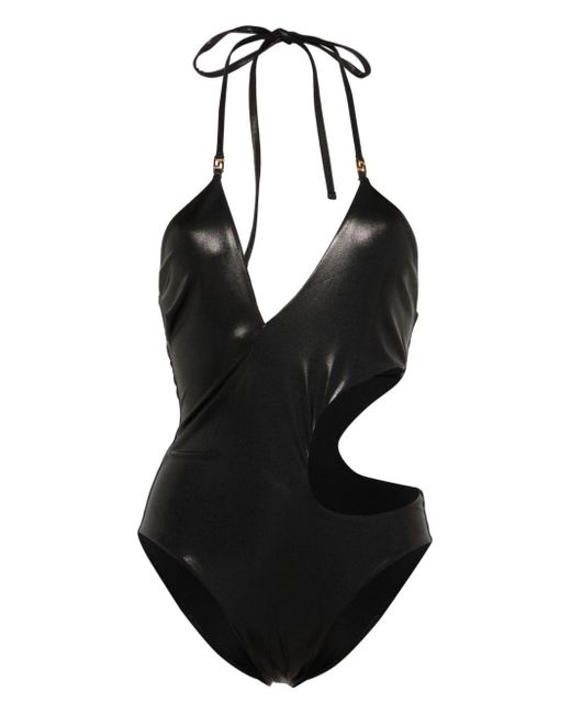Versace Black Greca Neckholder-Badeanzug mit Cut-Outs
