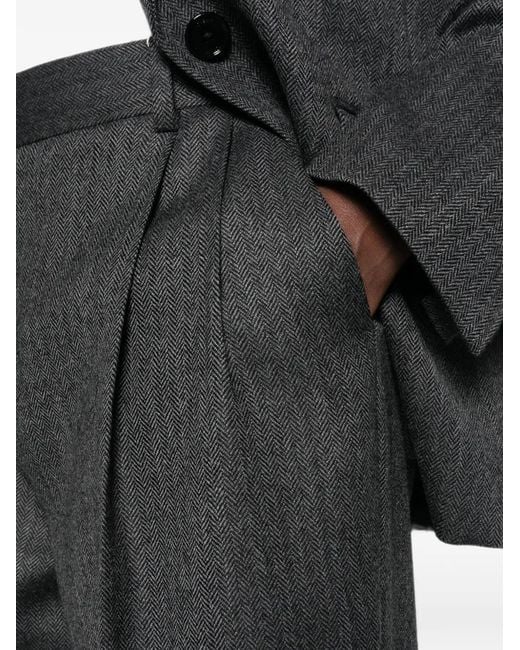 Totême  Gray Herringbone Double-Pleat Trousers