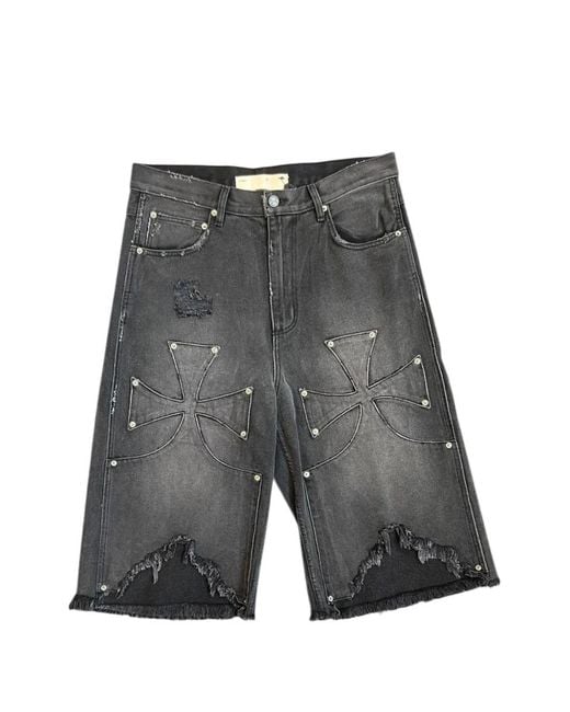 SEKRIT Gray Chopper Distressed Denim Shorts for men