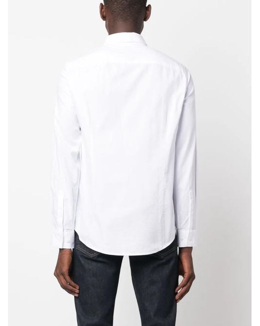 ARMANI EXCHANGE White Logo-Embroidered Long-Sleeve Cotton Shirt for men
