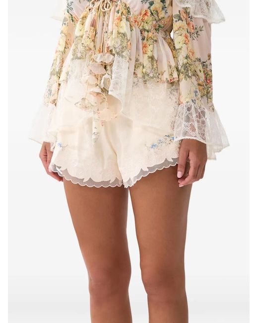 Camilla Natural Short À Fleurs Et Finitions En Dentelle