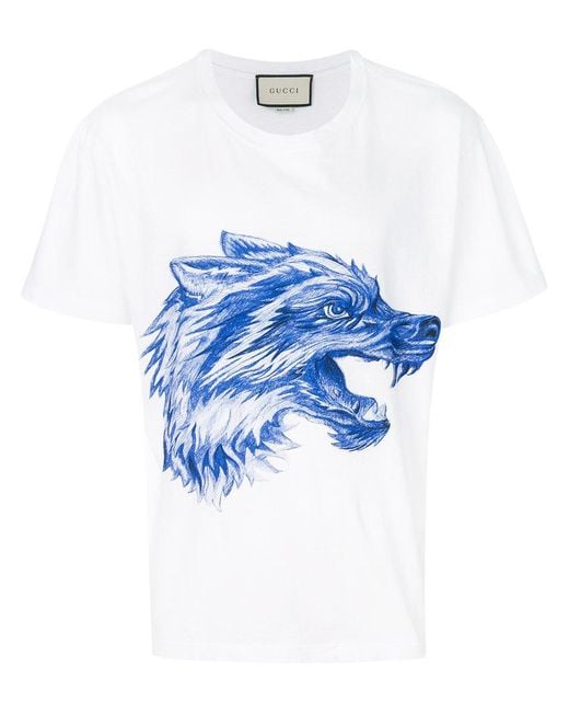 Gucci Wolf Print T-shirt in White for Men | Lyst