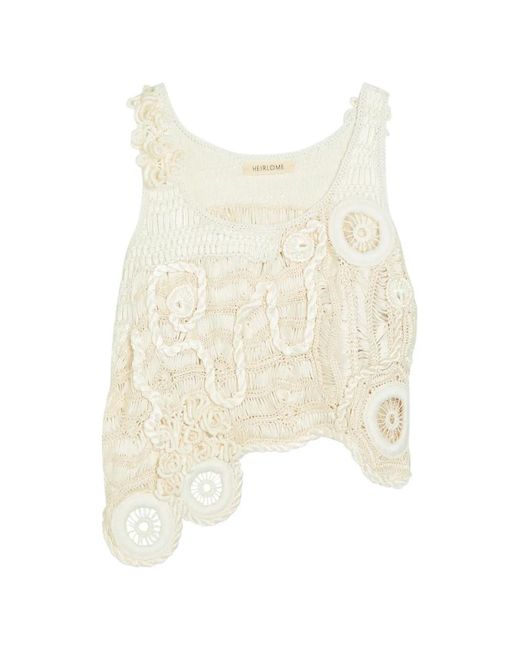 Heirlome Natural India Crochet-Knit Asymmetric Top