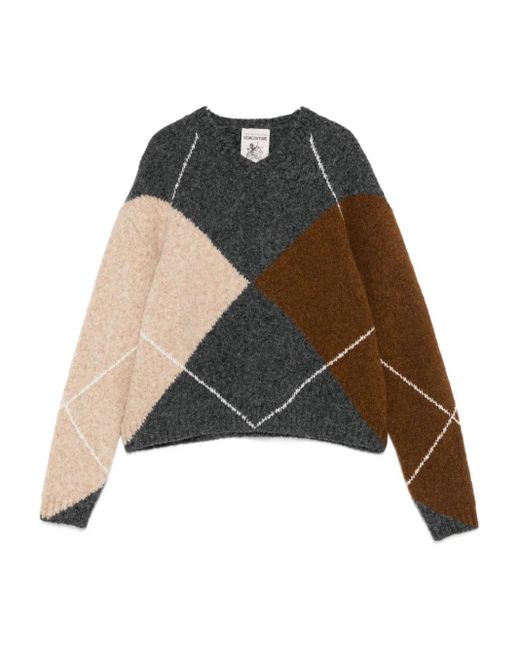 Semicouture Black Argyle-Pattern Wool Sweater