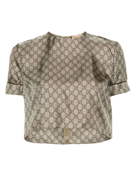 Gucci Gray GG Supreme-print Silk Top