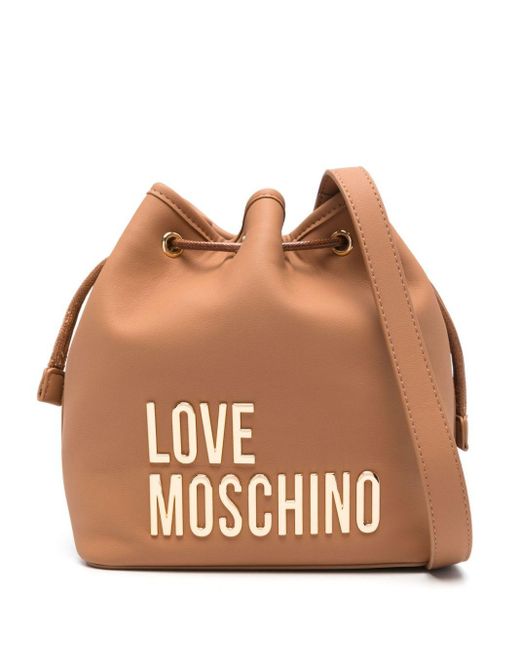 Borsa a secchiello con logo di Love Moschino in Brown