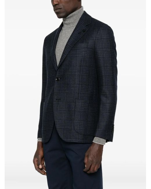 Lardini Blue Checked Patch-Pocket Blazer for men