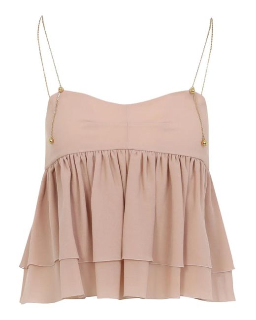 Top con volantes y cadena Chloé de color Pink