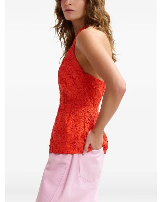 Essentiel Antwerp Red Halterneck Floral-Lace Top