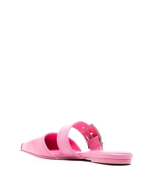 McQueen Pink Buckled Leather Mules