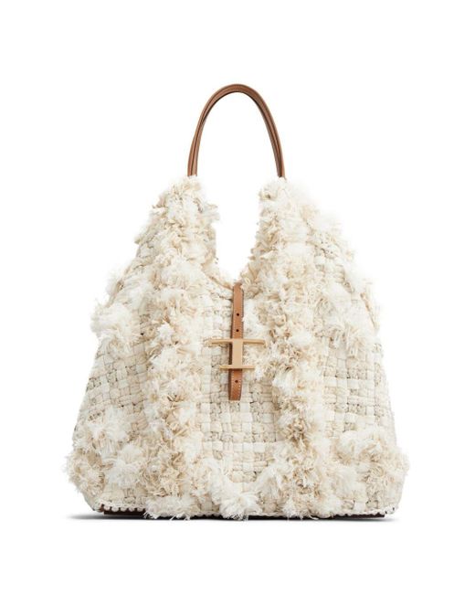 Tod's Natural Textured Woven Cotton Shoulder Bag