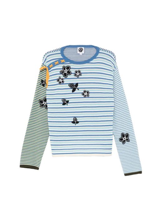 YANYAN KNITS Blue Striped Floral Knitwear
