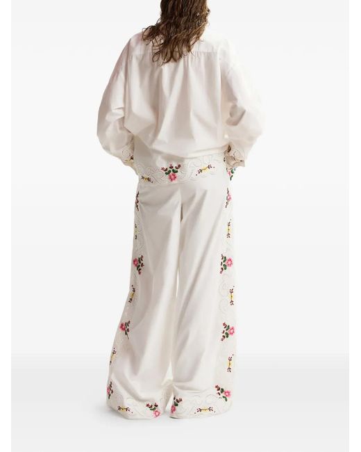 Essentiel Antwerp White Floral-Embroidered Cut-Out Trousers