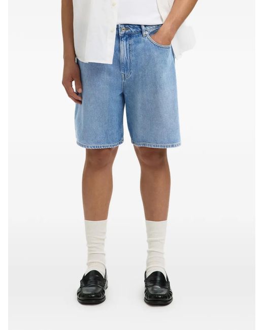 SELECTED Blue Button-Fastening Denim Shorts for men
