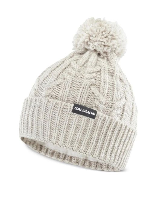 Salomon White Pompom Ribbed Hat