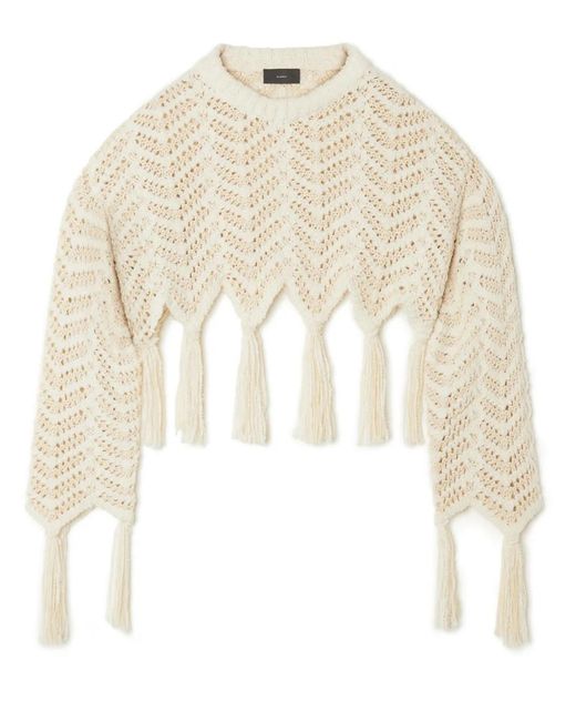 Alanui White Chevron Knit Fringed Cropped Jumper