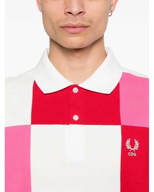 Comme des Garçons Pink X Fred Perry Patchwork Pique Polo Shirt for men