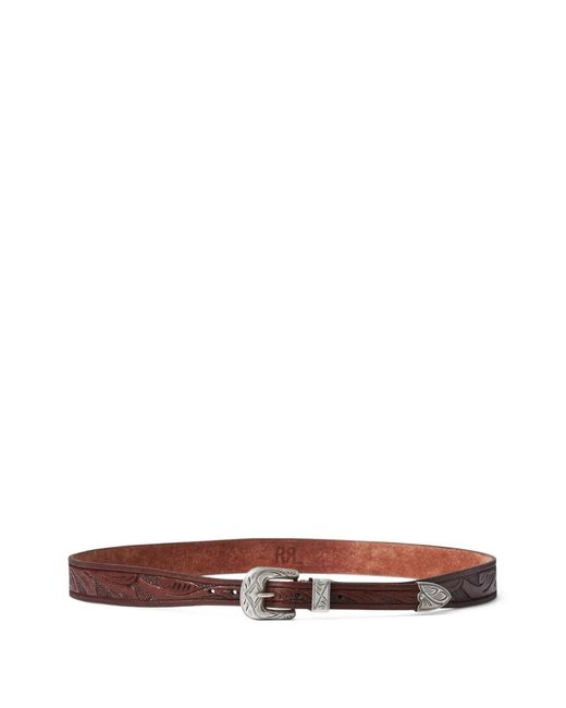 RRL White Hand-Tooled Leather Hat Band for men