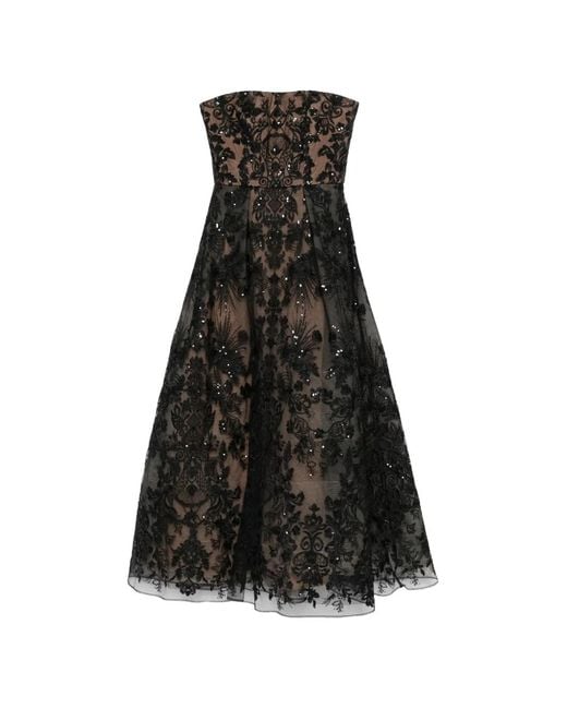 Elie Saab Black Floral-Embroidered Midi Dress
