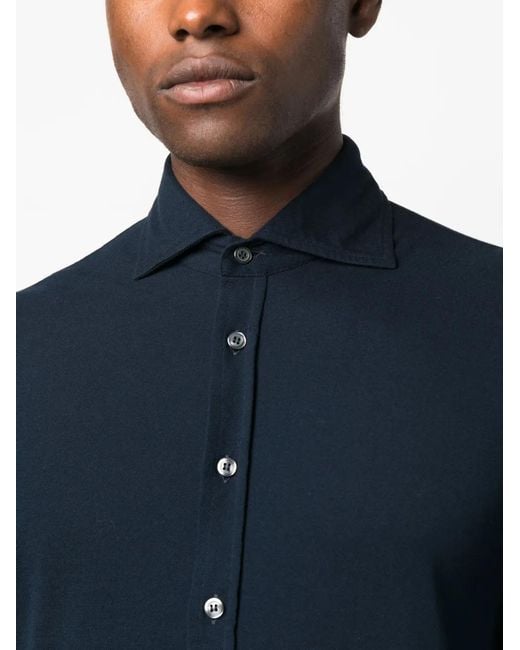 Barba Napoli Blue Long-Sleeve Cotton Shirt for men