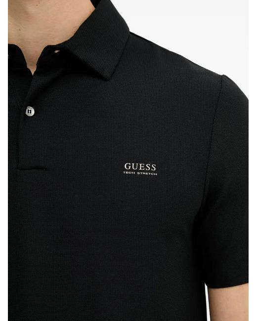 Guess Black Logo-Print Polo Shirt for men