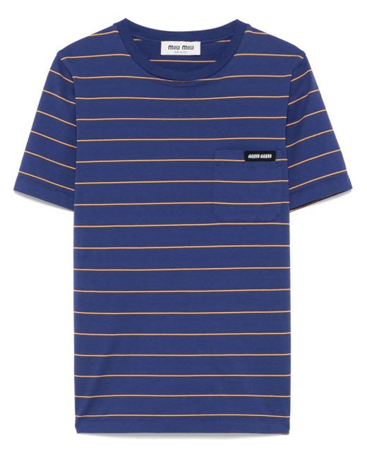 T-Shirt A Righe di Miu Miu in Blue