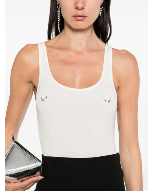 Mugler White Scoop-Neck Embellished Bodysuit