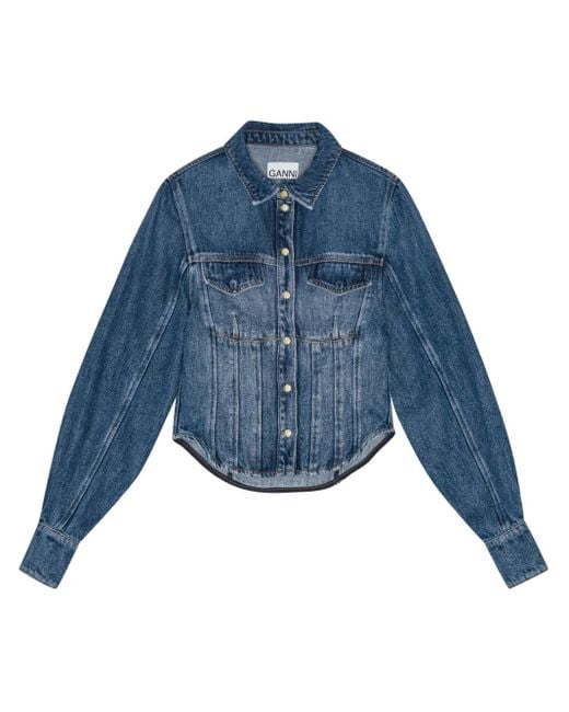 Ganni Blue Denim Corsage Shirt