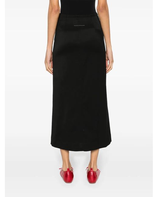 MM6 by Maison Margiela Black High-Waist Twill Midi Skirt